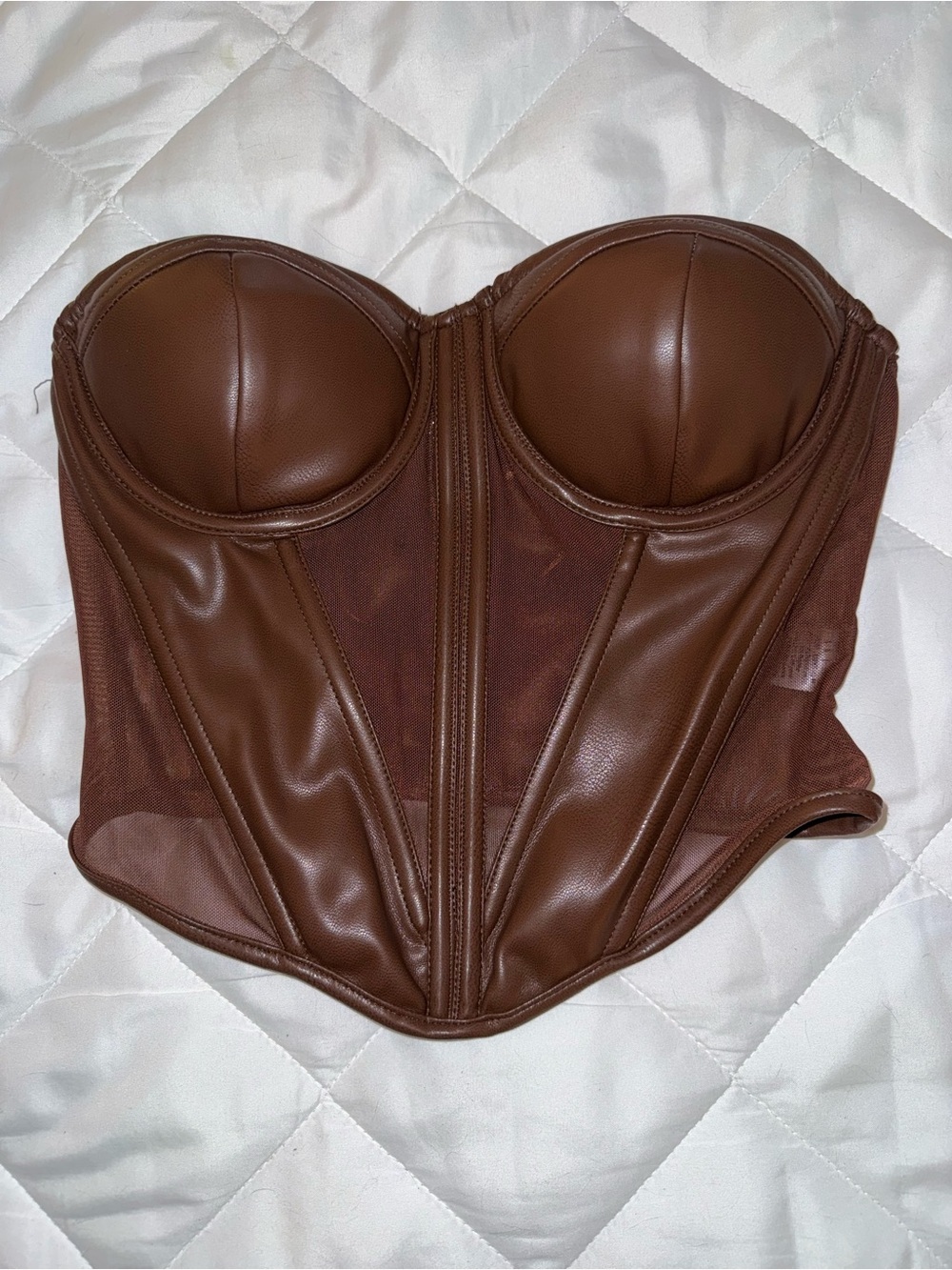 AKIRA Brown Faux Leather Mesh Corset Bustier Top Size Small